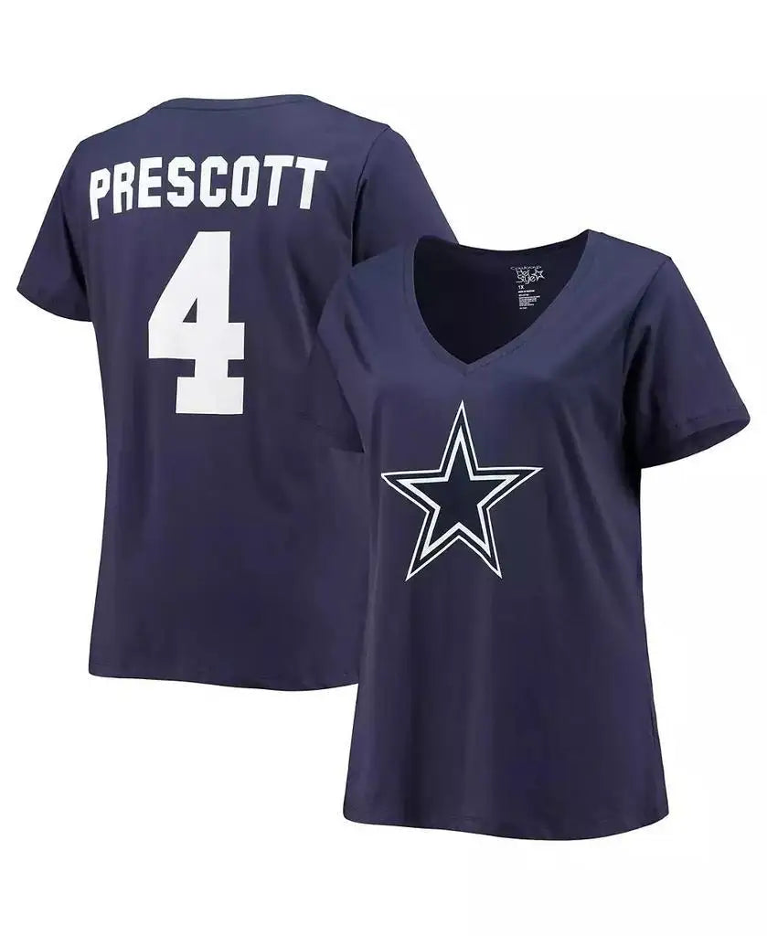 Women's Officially Licensed Dak Prescott Navy Dallas Cowboys Plus-Size V-Neck T-Shirt