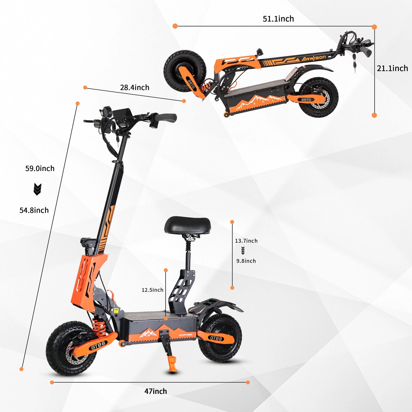 Arwibon 5600W 60V 27AH, Folding Adult Electric Scooter with Dual Motor & 11-inch Off-Road Tires