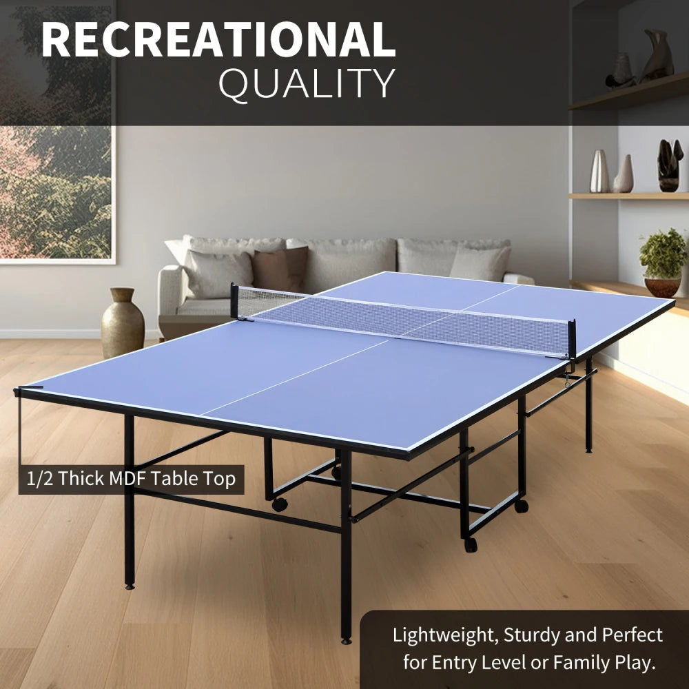9ft Mid-Size Foldable & Portable Table Tennis Table with Net & 2 Paddles