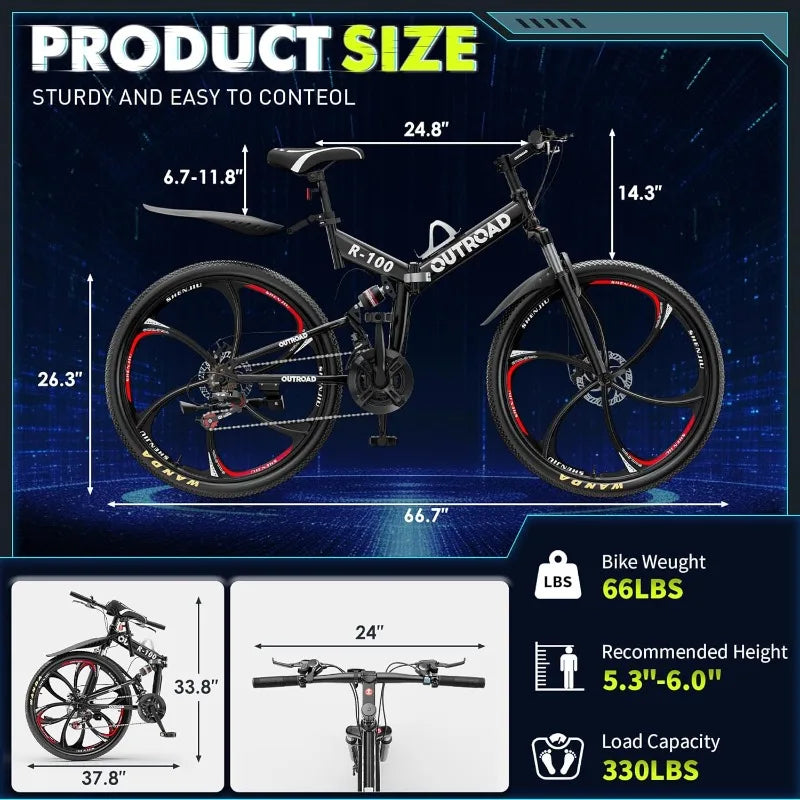 26 Inch Folding 21 Speed Full Suspension Mountain Bike