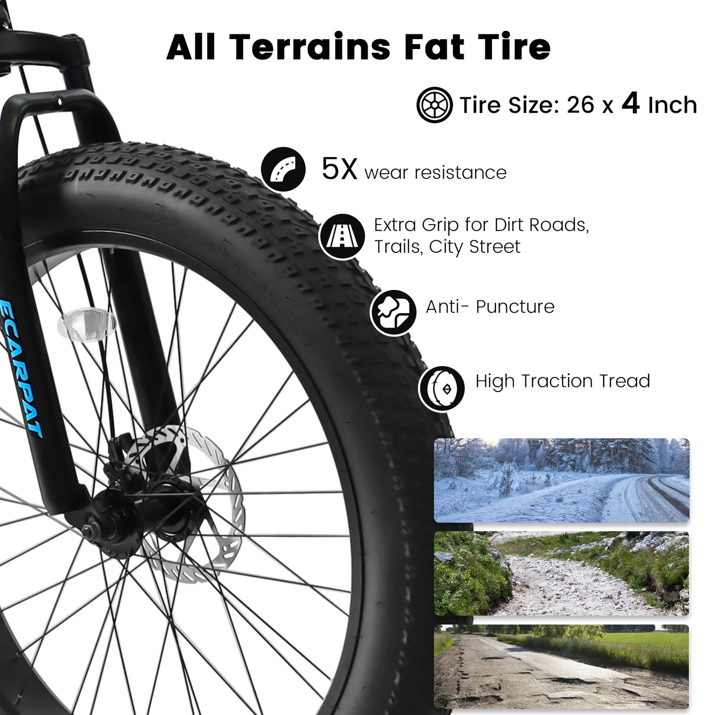 Ecarpat 26 in, 21 Speed Mountain Bike with 4-Inch-Wide Fat Tires for Men/Women