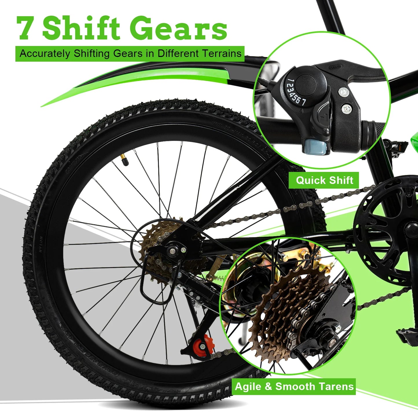 20 In Mountain Kids' Bike, 7 Speed Gears with Adjustable Seat for Boys & Girls 8-13 years