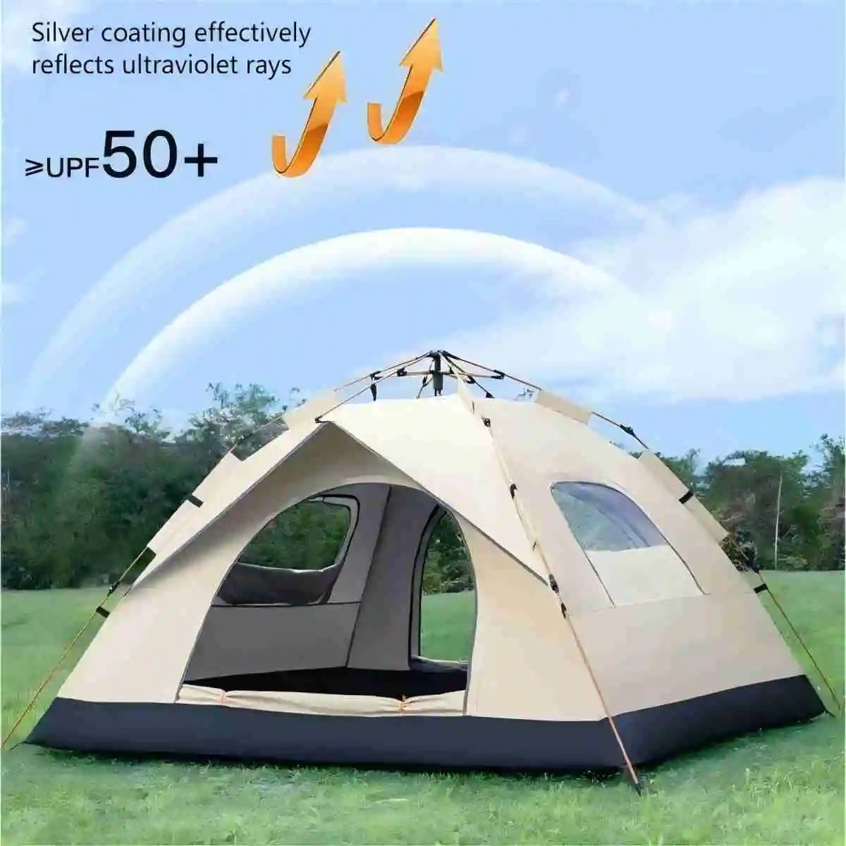 Outdoor Shelter Sunshade Camping Tent with Two Doors and Two Windows