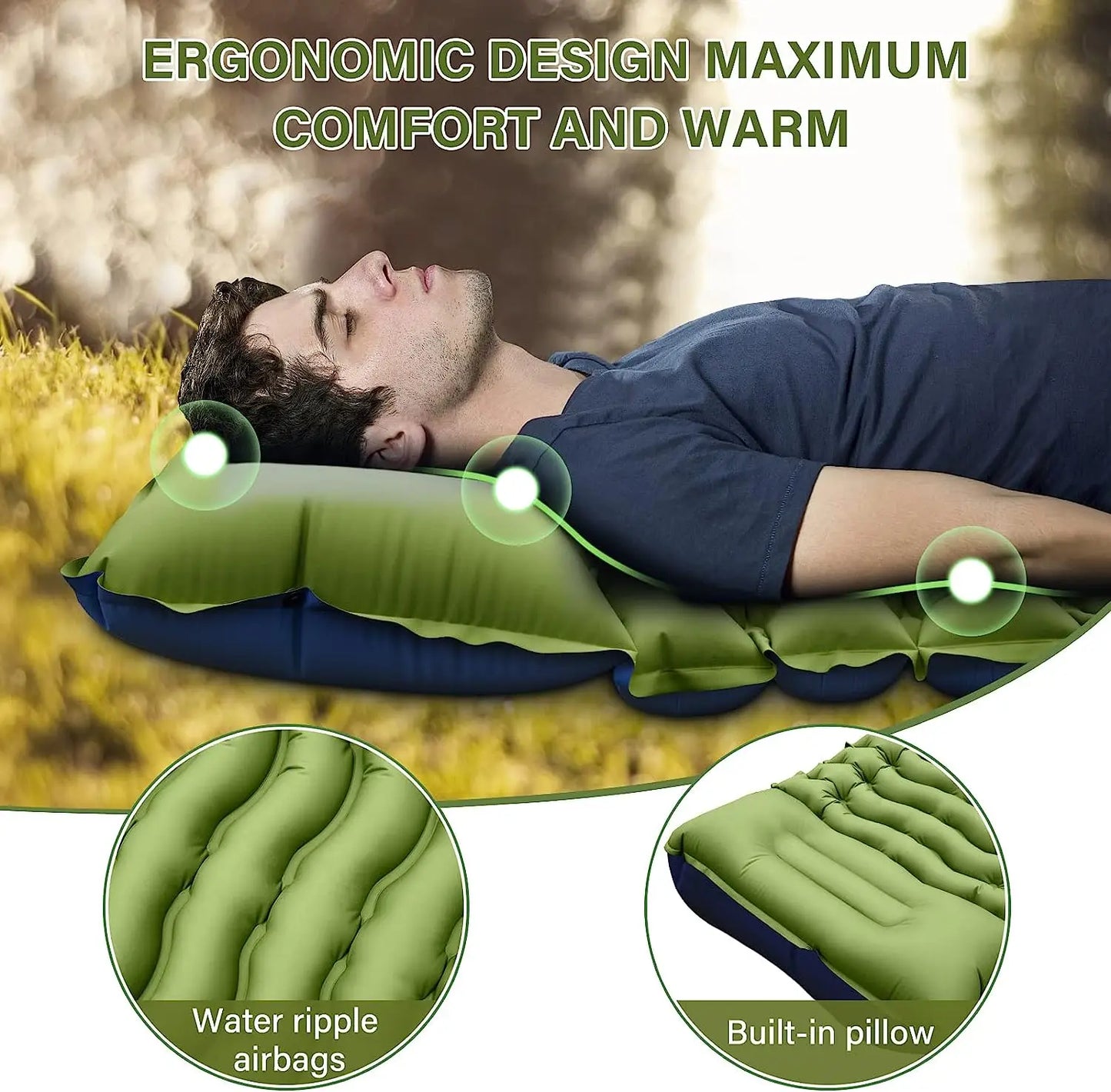Super Thick 4-inch Inflatable Camping Sleeping Mat with Built-in Pillow and Pump