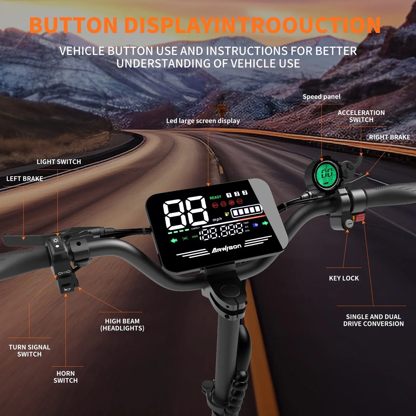 Arwibon 5600W 60V 27AH, Folding Adult Electric Scooter with Dual Motor & 11-inch Off-Road Tires