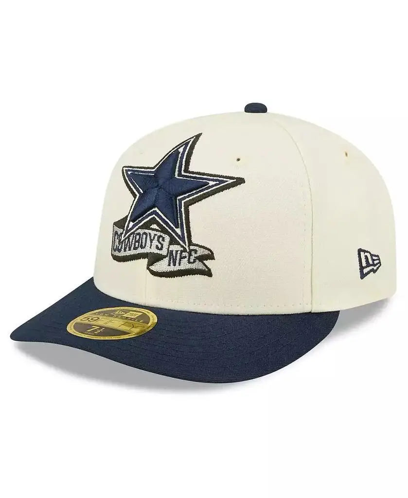 New Era |Officially Licensed Men's Cream, Navy Dallas Cowboys Sideline Low Profile 59FIFTY Fitted Hat