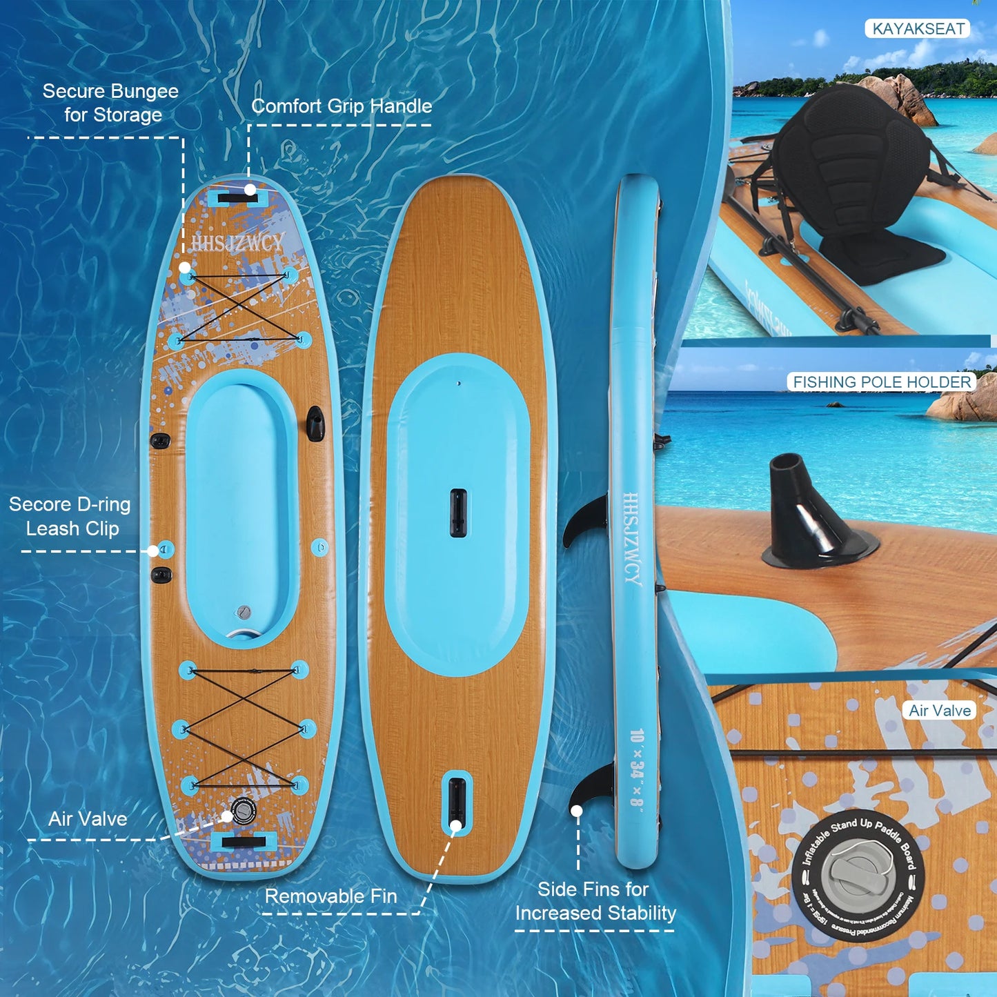 10' 8" Inflatable Stand Up Paddle Board/Kayak, 38'' Extra Wide, for Adults, with Seat