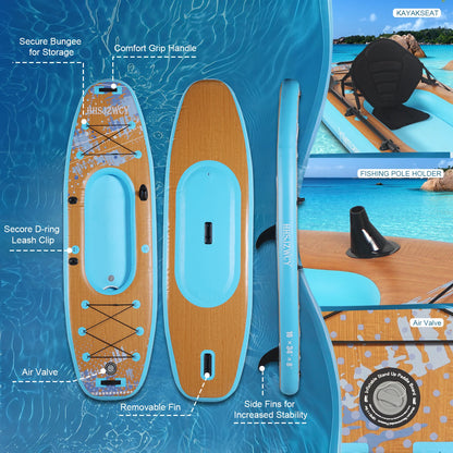 10' 8" Inflatable Stand Up Paddle Board/Kayak, 38'' Extra Wide, for Adults, with Seat