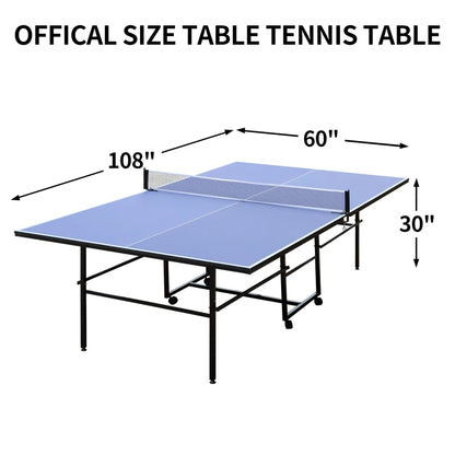 9ft Mid-Size Foldable & Portable Table Tennis Table with Net & 2 Paddles