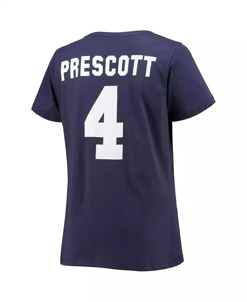 Women's Officially Licensed Dak Prescott Navy Dallas Cowboys Plus-Size V-Neck T-Shirt