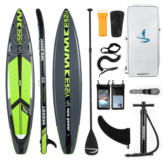 WKERSIY Inflatable Stand Up Surfboard/Paddle Board, 12ft6in, Green