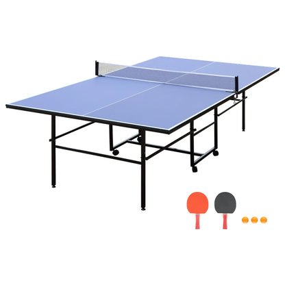 9ft Mid-Size Foldable & Portable Table Tennis Table with Net & 2 Paddles