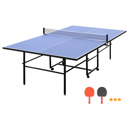9ft Mid-Size Foldable & Portable Table Tennis Table with Net & 2 Paddles