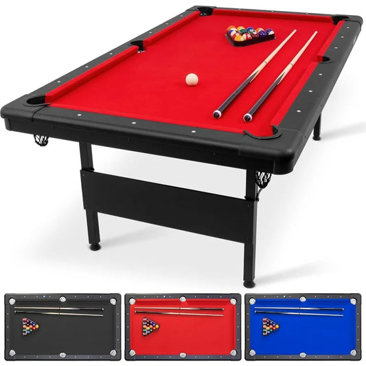 GoSports 7 ft Portable Red Billiards Table - Includes Full Set of Balls, 2 Cue Sticks, Chalk and Felt Brush