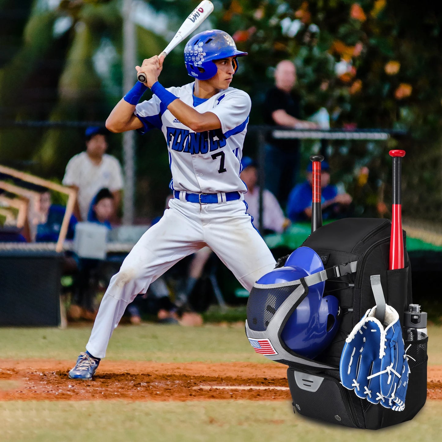 Large Capacity Baseball/Softball Equipment Bag Backpack with Shoe Compartment & Bat Bag for Youth