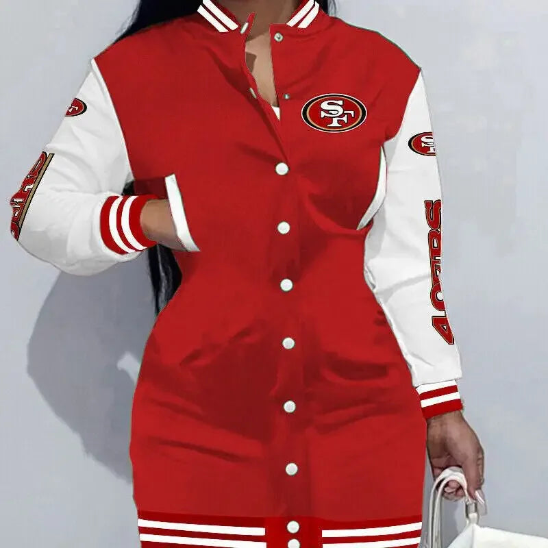 Women's Long Sleeve Digital Print NFL Football Cardigan/Casual Sports Jacket/Short Coat