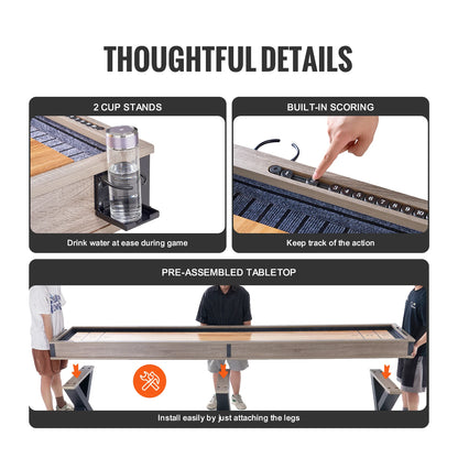 SucceBuy 9 and 12 ft, 2 in 1 Shuffleboard/Bowling Combo Table Game Set