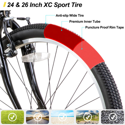 Hiland 24 or 26 in 21 Speed Mountain Bike for Men & Women
