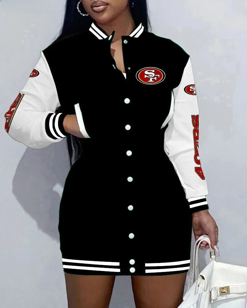 Women's Long Sleeve Digital Print NFL Football Cardigan/Casual Sports Jacket/Short Coat