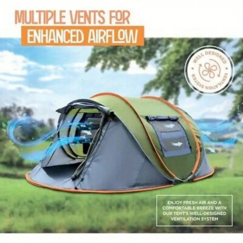 Camping Tent - 4-Person Easy Pop Up with 2 Doors - UPF50+ Waterproof