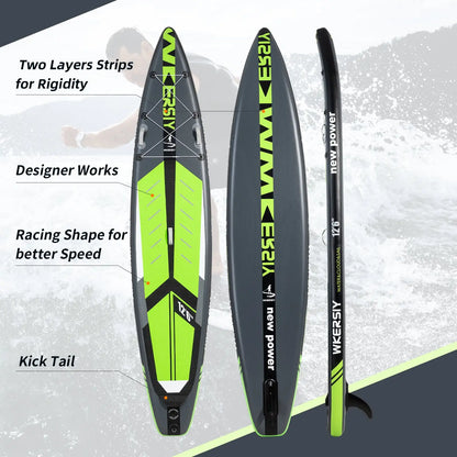 WKERSIY Inflatable Stand Up Surfboard/Paddle Board, 12ft6in, Green