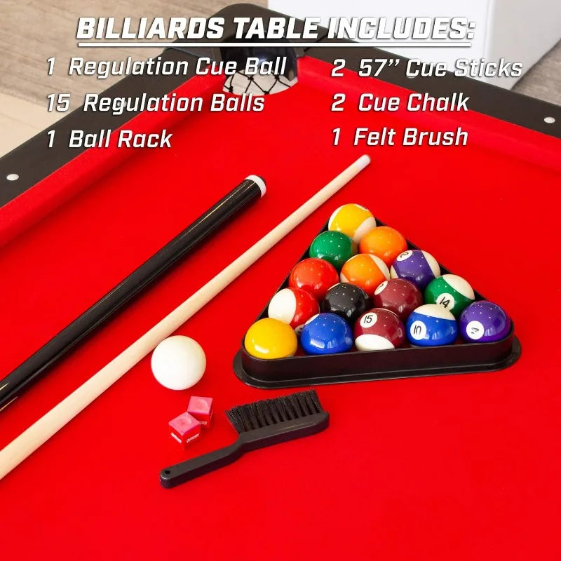 GoSports 7 ft Portable Red Billiards Table - Includes Full Set of Balls, 2 Cue Sticks, Chalk and Felt Brush