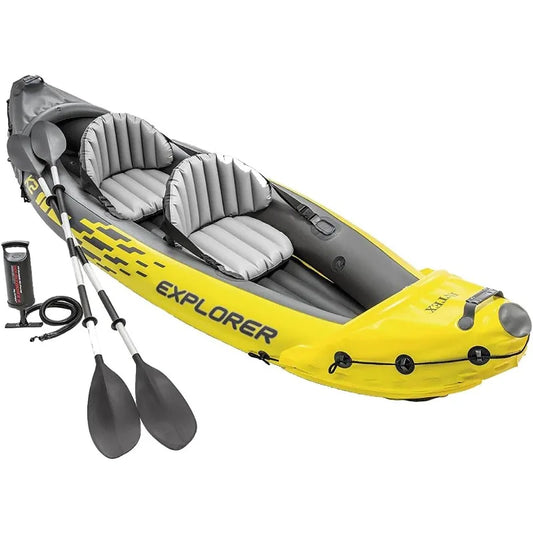 2 Person Intex Explorer K2 Inflatable Kayak Set: Includes Deluxe 86in Aluminum Oars and High-Output Pump