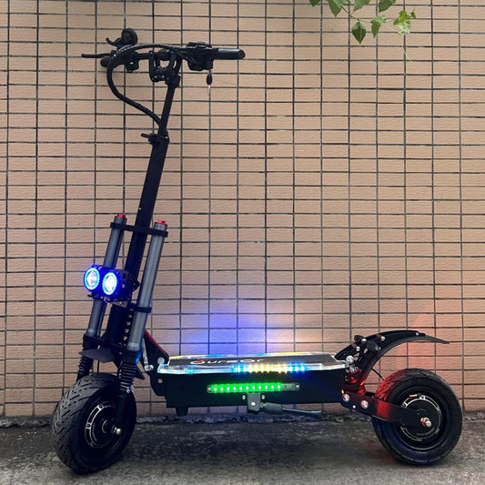 6000W 60V 50AH 11-inch Off-road Folding Electric Scooter with dual motors, removable seat & hydraulic shock absorption