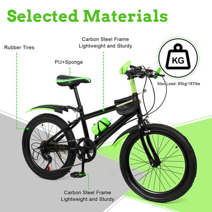 20 In Mountain Kids' Bike, 7 Speed Gears with Adjustable Seat for Boys & Girls 8-13 years