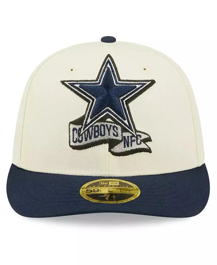 New Era |Officially Licensed Men's Cream, Navy Dallas Cowboys Sideline Low Profile 59FIFTY Fitted Hat