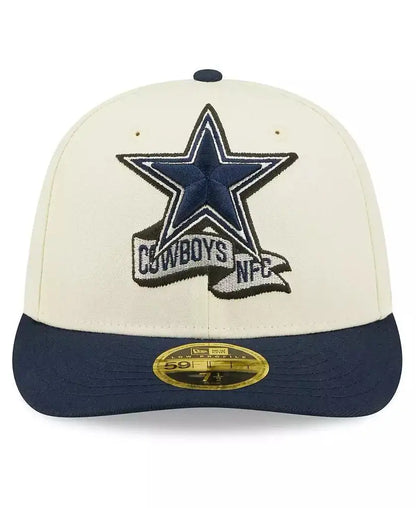 New Era |Officially Licensed Men's Cream, Navy Dallas Cowboys Sideline Low Profile 59FIFTY Fitted Hat