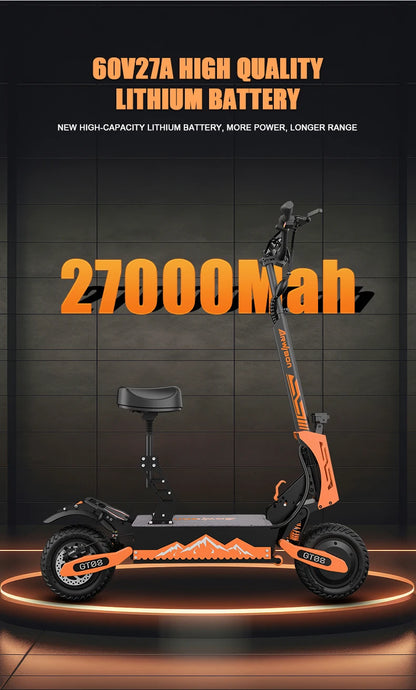 Arwibon 5600W 60V 27AH, Folding Adult Electric Scooter with Dual Motor & 11-inch Off-Road Tires