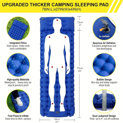 Super Thick 4-inch Inflatable Camping Sleeping Mat with Built-in Pillow and Pump