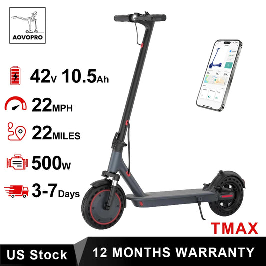 AOVOPRO TMAX 500W Adult 10inch Folding Electric Scooter with APP Smart Control & Shock-absorbing Anti-skid Device
