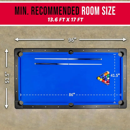 [Hot Sale, Buy Now!]8 ft Billiards Table, Chalk and Felt Brush - Portable Pool Table, 2 Cue Sticks - Includes Full Set of Balls