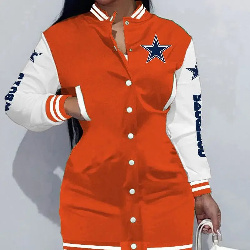 Women's Long Sleeve Digital Print NFL Football Cardigan/Casual Sports Jacket/Short Coat