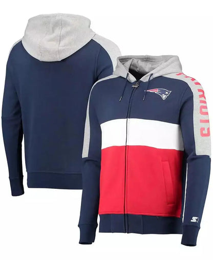 Men's Navy/Red Officially Licensed New England Patriots Full-Zip Hoodie