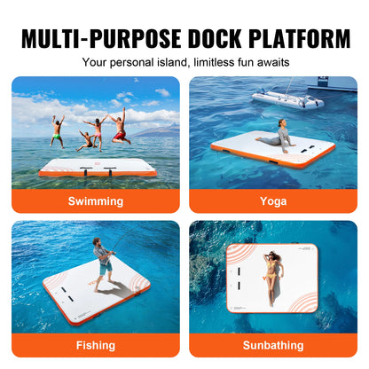Non-Slip, Inflatable Floating Dock 10x8FT with Detachable Ladder & Portable Carrying Bag
