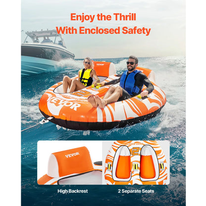 2 Person Inflatable Towable Boat Tube, Holds up to 340lbs with Tow rope