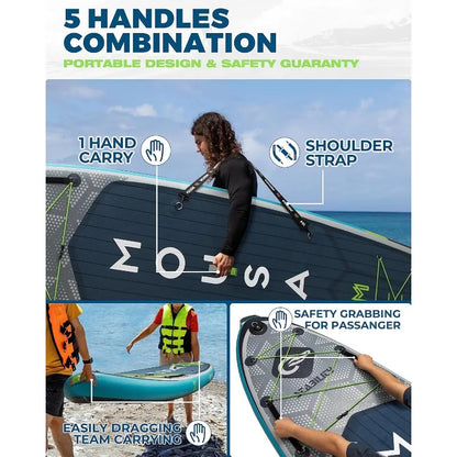 Extra Long & Wide Inflatable Paddle Board, Stable Stand-up for 3 People/Family w/Shoulder Strap &100L Backpack
