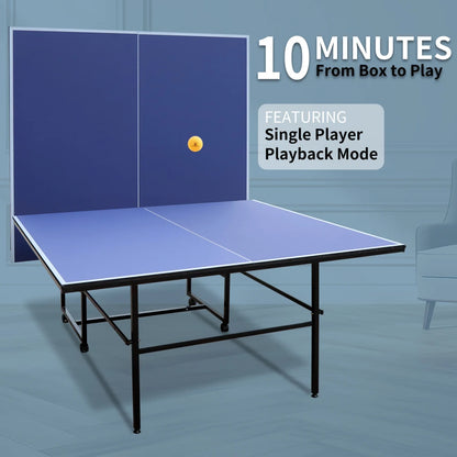 9ft Mid-Size Foldable & Portable Table Tennis Table with Net & 2 Paddles