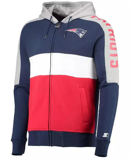 Men's Navy/Red Officially Licensed New England Patriots Full-Zip Hoodie