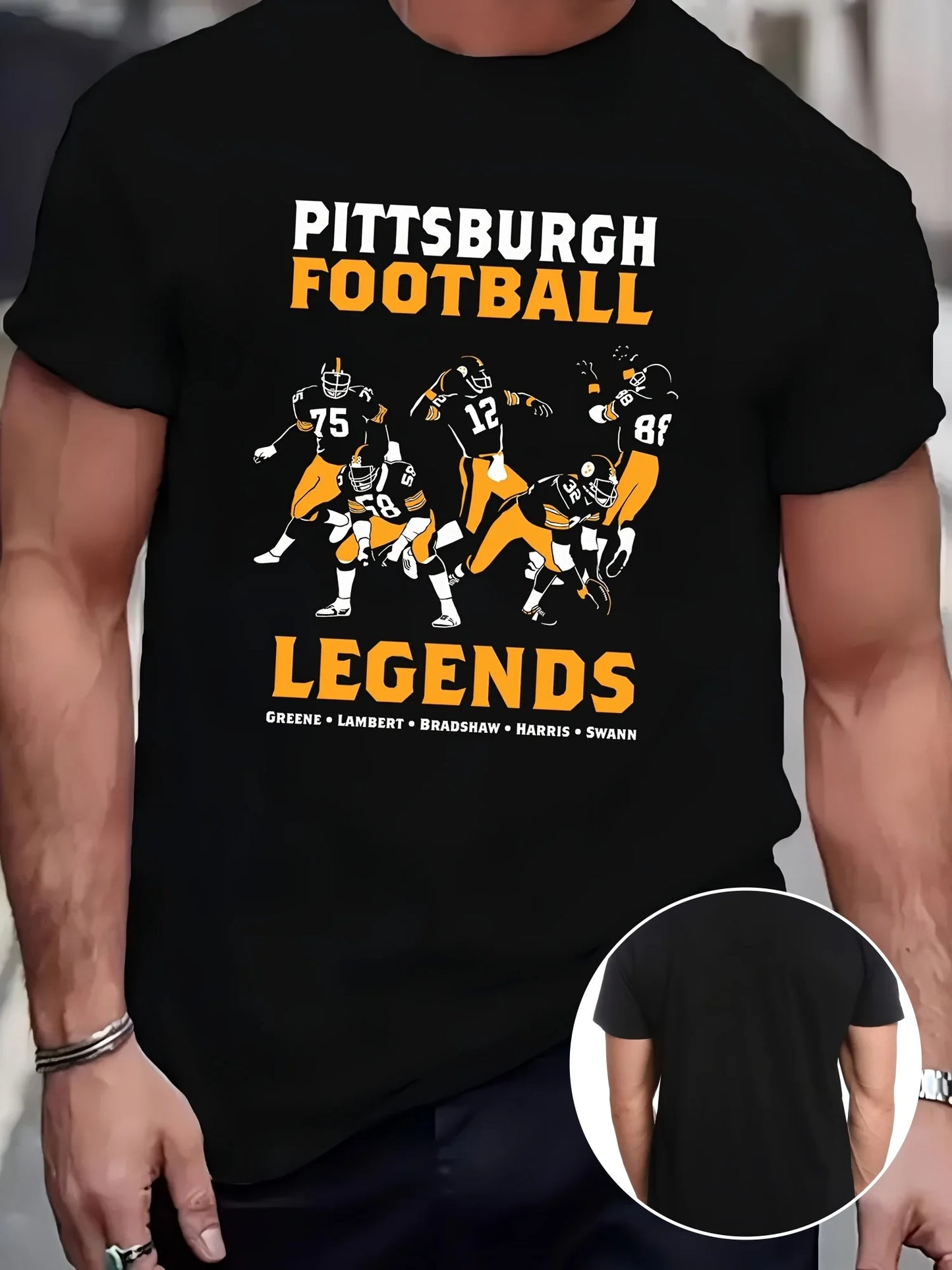 Vintage Cotton Retro Graphic Pittsburgh Football Legends Men's T-Shirt - Casual, Short Sleeve