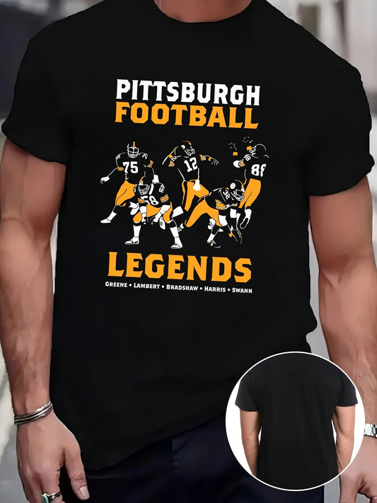 Vintage Cotton Retro Graphic Pittsburgh Football Legends Men's T-Shirt - Casual, Short Sleeve