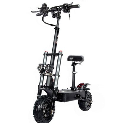 6000W 60V 50AH 11-inch Off-road Folding Electric Scooter with dual motors, removable seat & hydraulic shock absorption