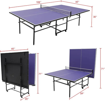 9 ft Professional Indoor/Outdoor portable Ping Pong Table with Net, 2 Paddles and 3 Balls