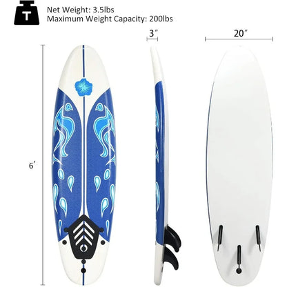 GYMAX 6' Surfboard with Removable Fins & Protective Leash