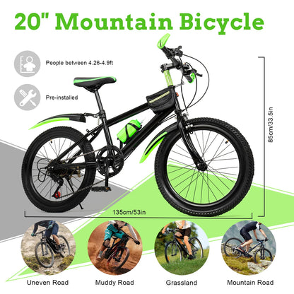 20 In Mountain Kids' Bike, 7 Speed Gears with Adjustable Seat for Boys & Girls 8-13 years