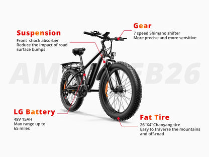 AMYET1500W 48V 26"Adult Fat Tire Mountain Electric Bike