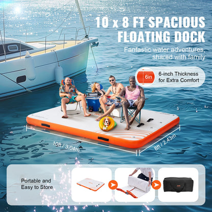 Non-Slip, Inflatable Floating Dock 10x8FT with Detachable Ladder & Portable Carrying Bag